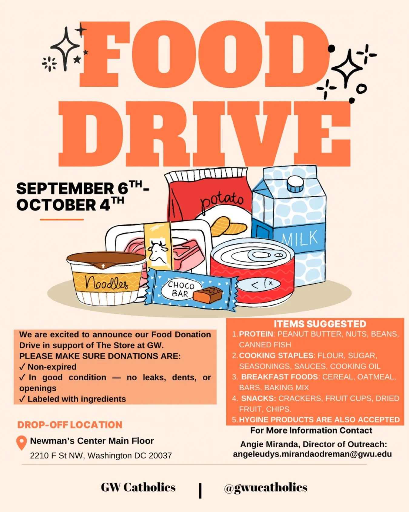 Join us to support the local GWU community by contributing to GWU Catholics&rsquo; Food Drive! #gwu #gwucatholic #catholic #fooddrive
