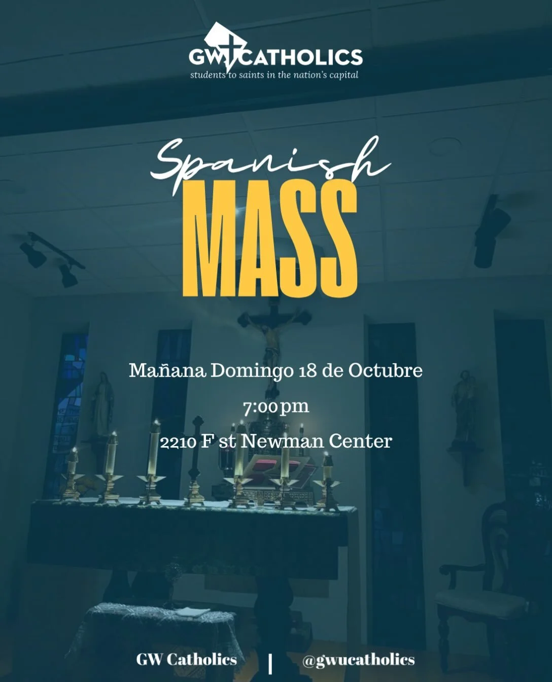 &iexcl;Ma&ntilde;ana tenemos Misa en espa&ntilde;ol! 🙏
Acomp&aacute;&ntilde;anos para celebrar juntos este sacramento.

#gwcatholics #newmancenter