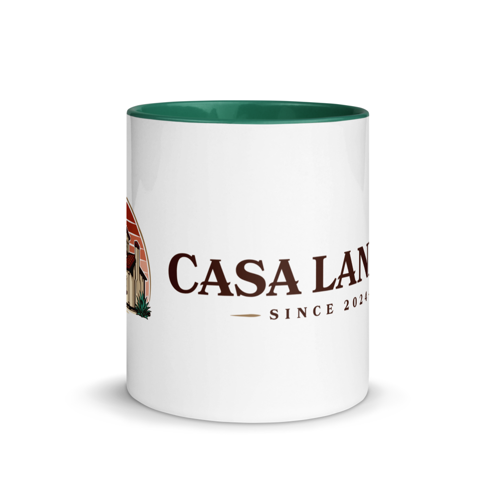 Close-up of a white ceramic mug with green interior, featuring the logo 'Casa Lan' and the text 'Since 2024'.