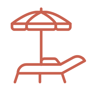 A beach chair and umbrella icon symbolising vacation or retirement.