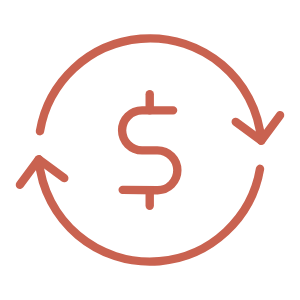 Dollar sign inside a circular arrow, representing financial cycle and investing with your financial advice firm.