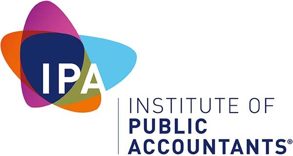 Logo of the Institute of Public Accountants with colorful overlapping shapes and text