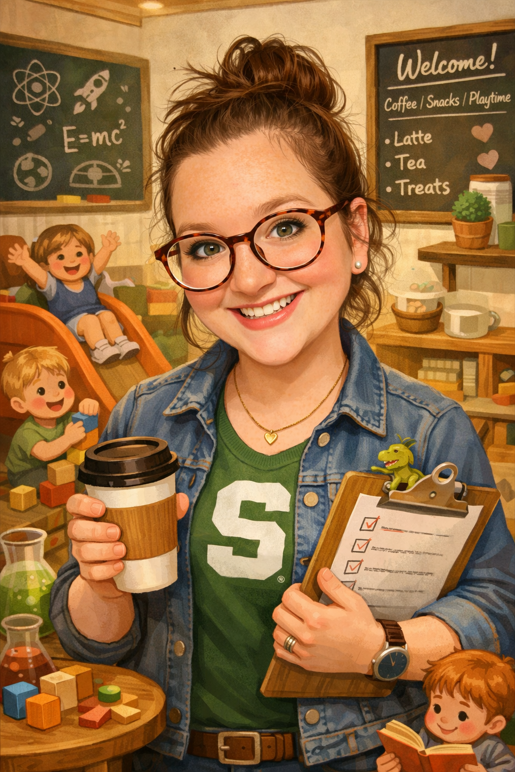 AI picture of the founder of Red Cedar Play Cafe