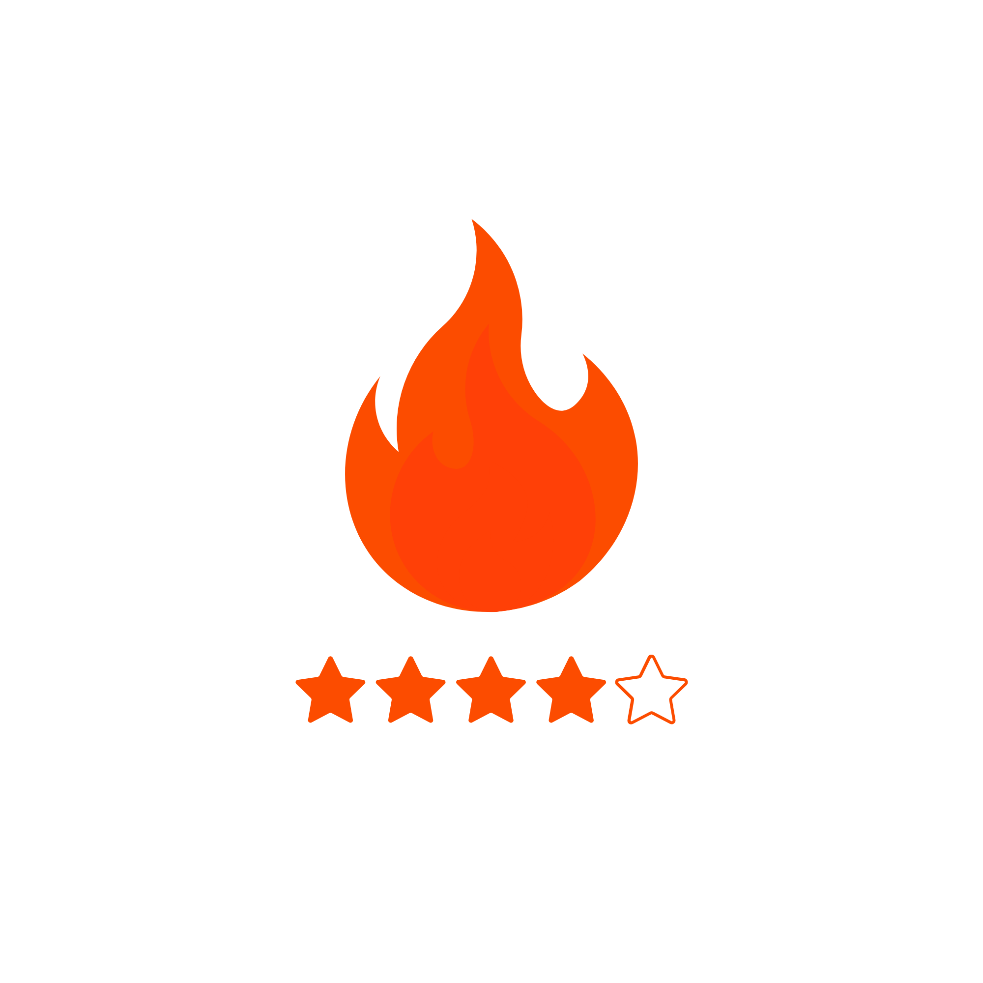 Fire icon with a five-star rating below it, four stars are filled and one is hollow, indicating a four out of five rating.