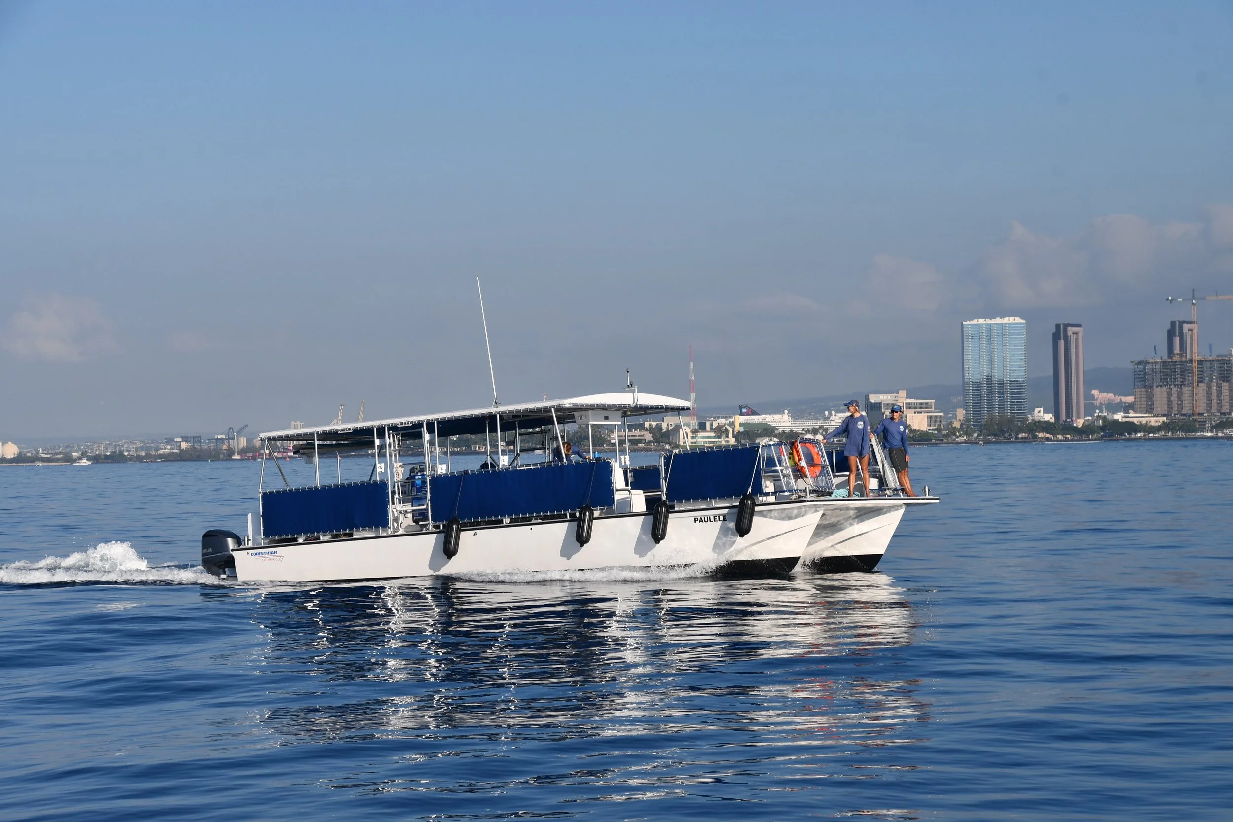 Whale watching experience off the Waikiki coast during Hawaii whale season.