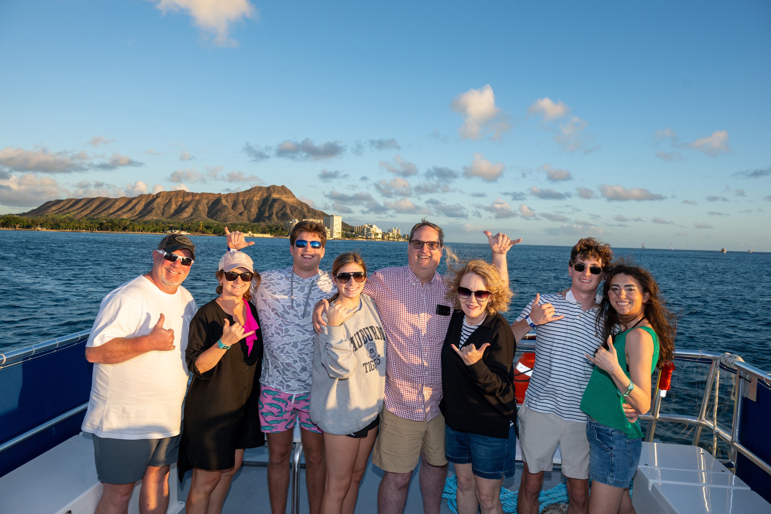 Sunset boat cruise in Honolulu with panoramic ocean views near Waikiki.