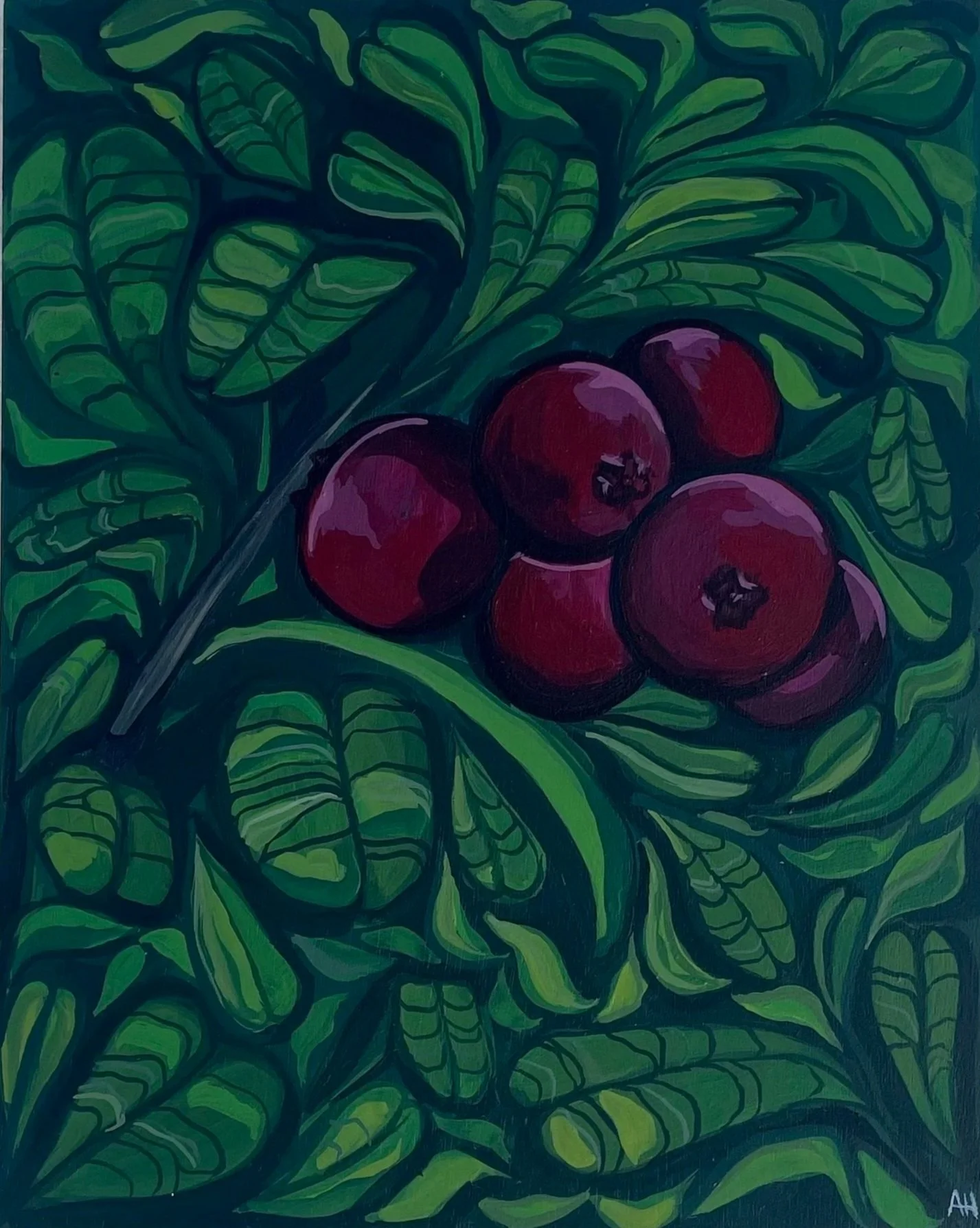 'Tenacious Cranberry' - 10x8" Acrylic & Tempera on wood