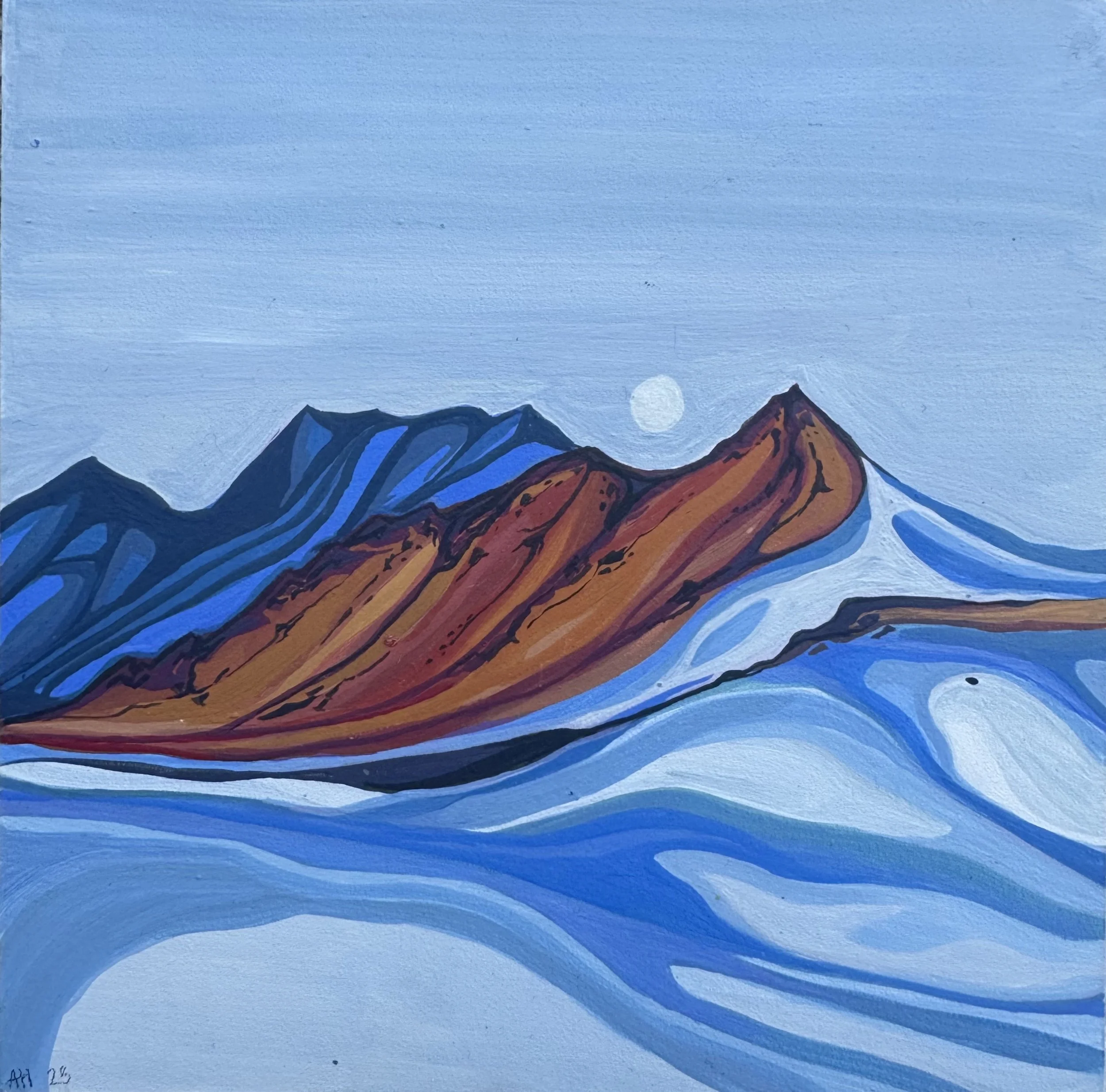 'Gulkana Blues' - 4x4" Tempera on canvas board