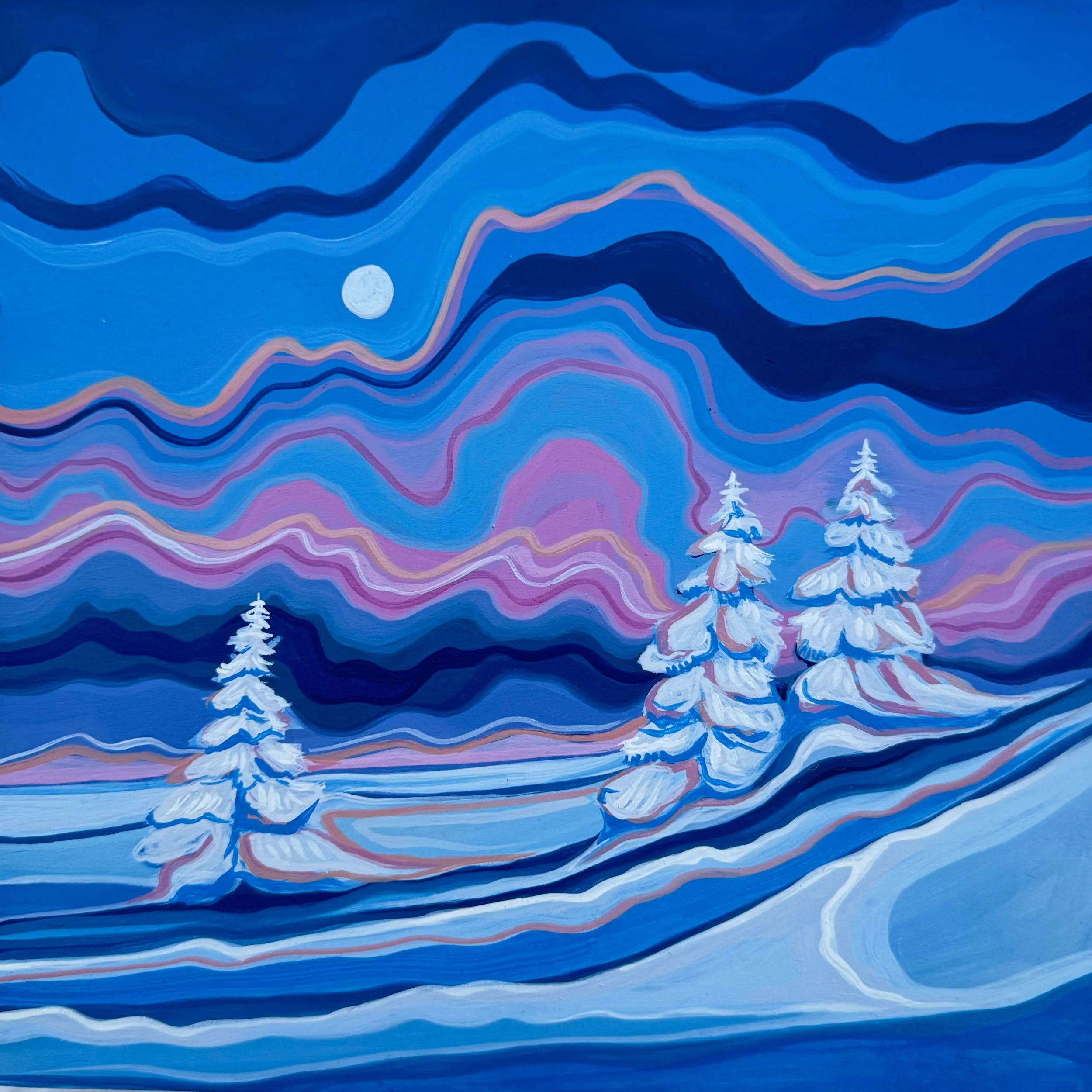 'Cotton Candy Winter' - 8x8" Acrylic & Tempura on wood