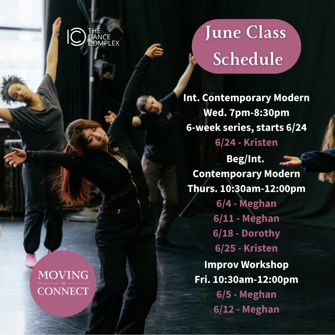 June classes are underway! In addition to our ongoing Thursday class, we&rsquo;ve added 2 Friday Improv workshops and a 6-week Wednesday night Intermediate class series. Link to register in bio. 

#bostondancecommunity #bostondance #bostondance #cont