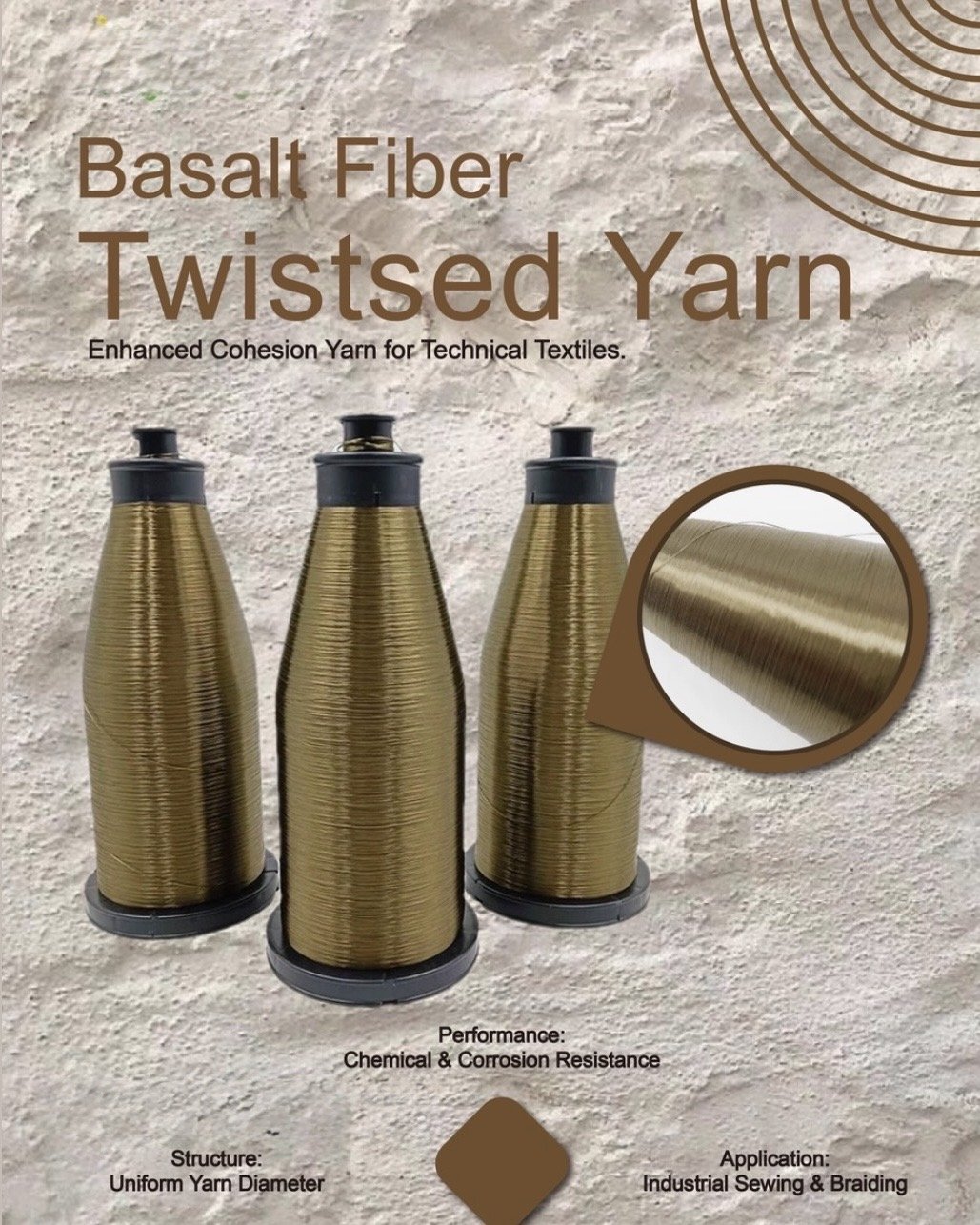 basalt fiber twisted yarn, thermal insulation, electrical insulation, radiation-resistance, industrial woven