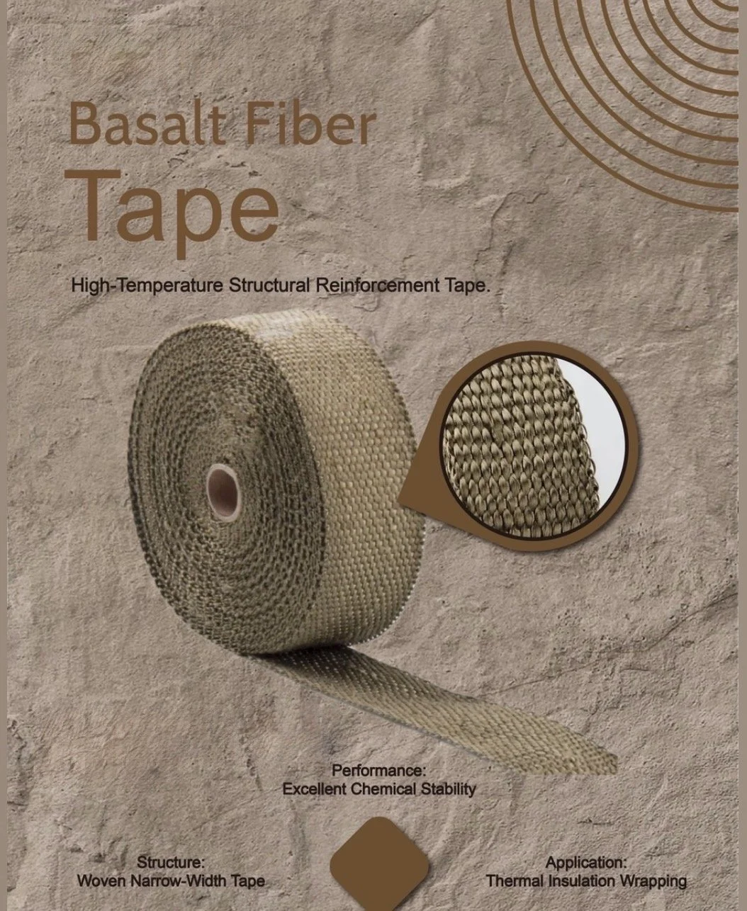 basaltfibre, high-temperature reinforcement tape, cable protection, pipe protection, composite reinforcement, industrial sealing