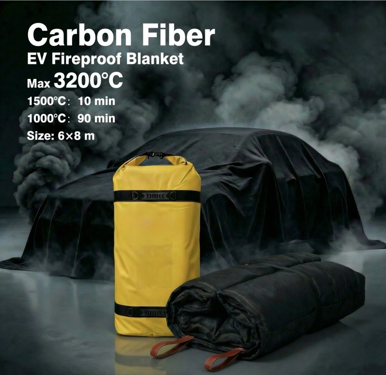 EV_fireproof, blanket, suppress_flame, re_ignition, heavy_duty_carbonfibre, emergency