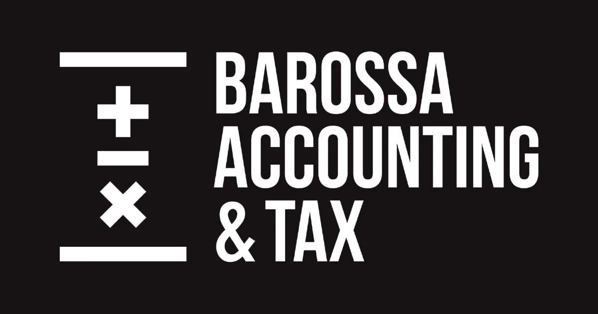 Black background with white text and symbols displaying 'Barossa Accounting & Tax.'