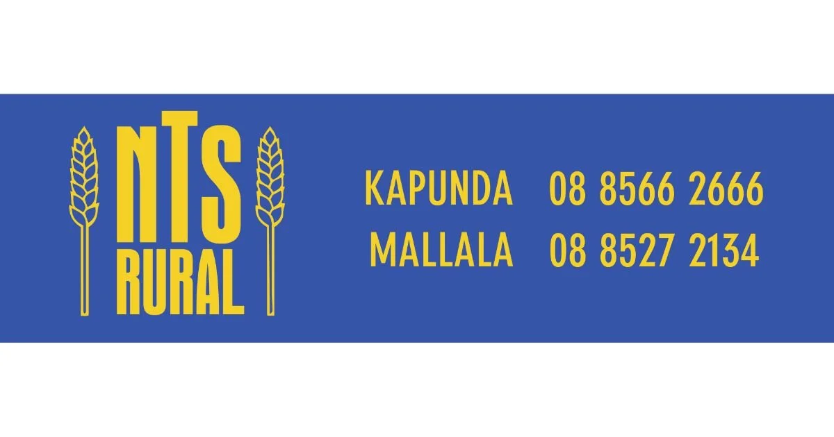 Logo for NTS Rural with two wheat stalks, contact numbers for Kapunda and Mallala.