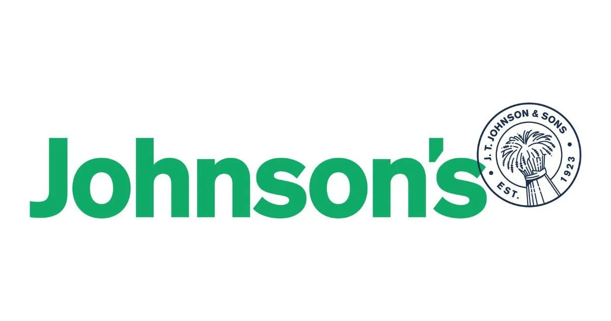 Johnson's logo in green text with a circular emblem featuring firework-like graphics and text inside.