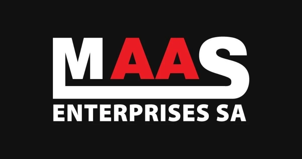 M A A S in bold white and red letters with 'ENTERPRISES SA' below in white text on a black background.