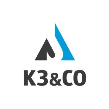 K3&CO logo with a stylized black and blue mountain design above the text