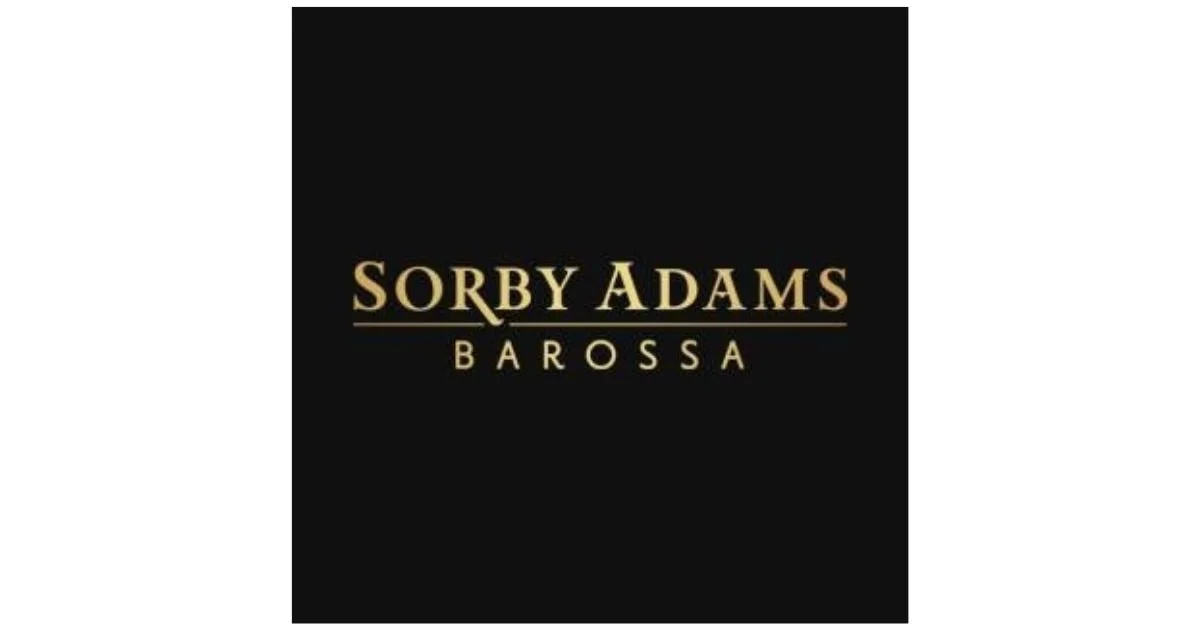 Black background with gold text reading 'SORBY ADAMS' above the word 'BAROSSA' separated by a thin line.