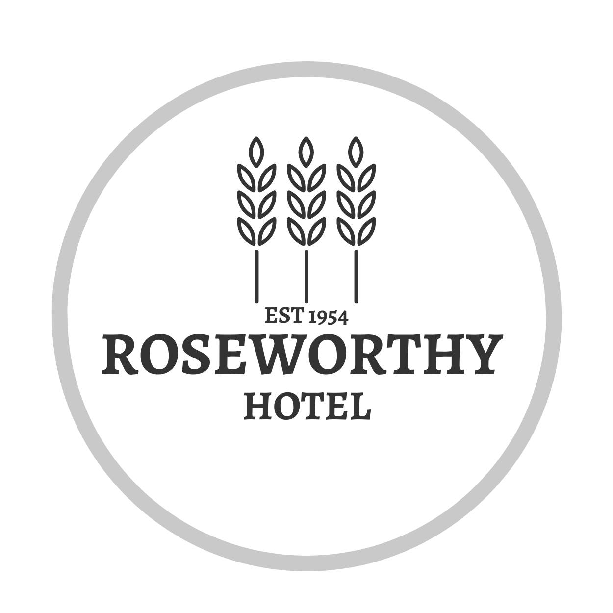 Logo for Roseworthy Hotel with three wheat stalks and text 'Est 1954 Roseworthy Hotel'.
