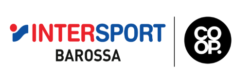 INTERSPORT BAROSSA logo with black and white CO-OP logo to the right, separated by a vertical line.