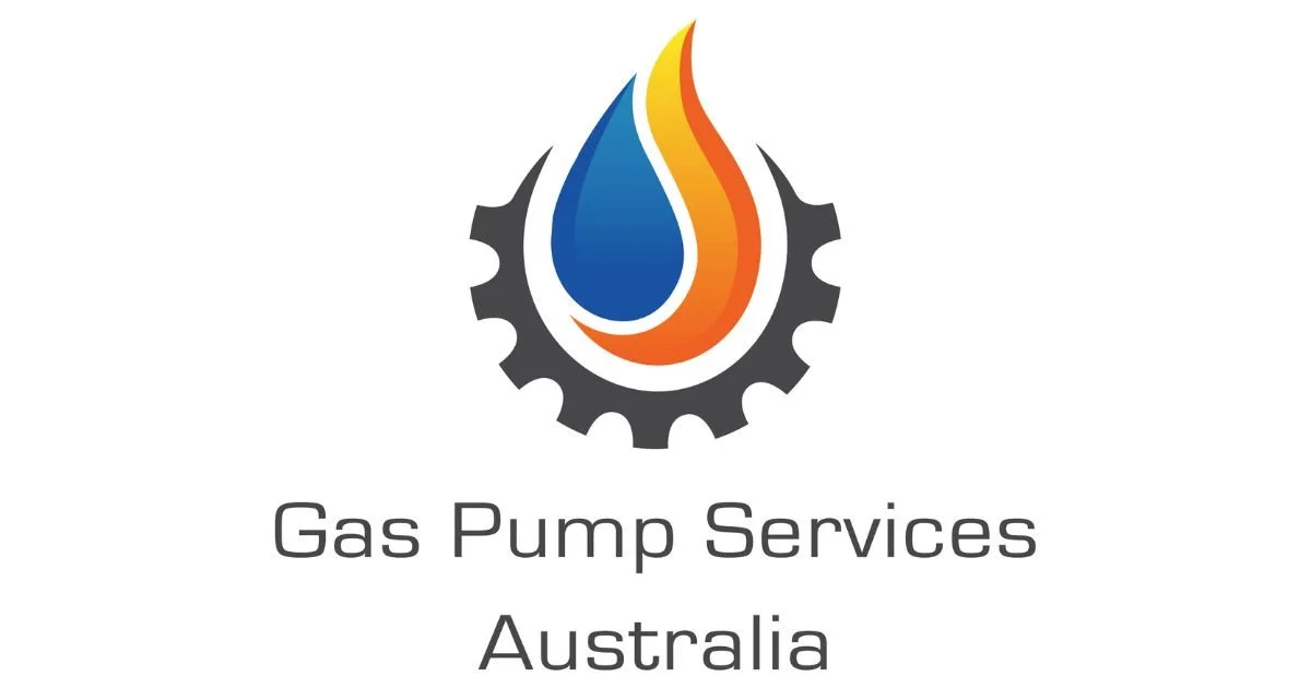 Logo of Gas Pump Services Australia featuring a gear with a droplet of blue, orange, and yellow flames.