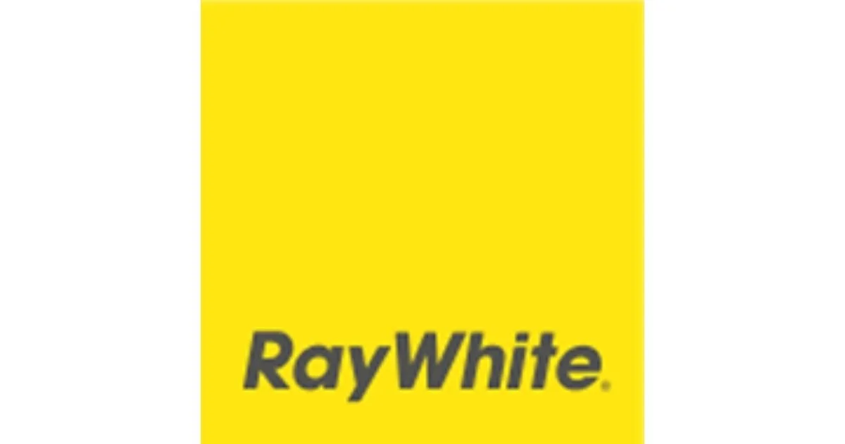 Yellow background with the text "RayWhite" in black at the bottom.