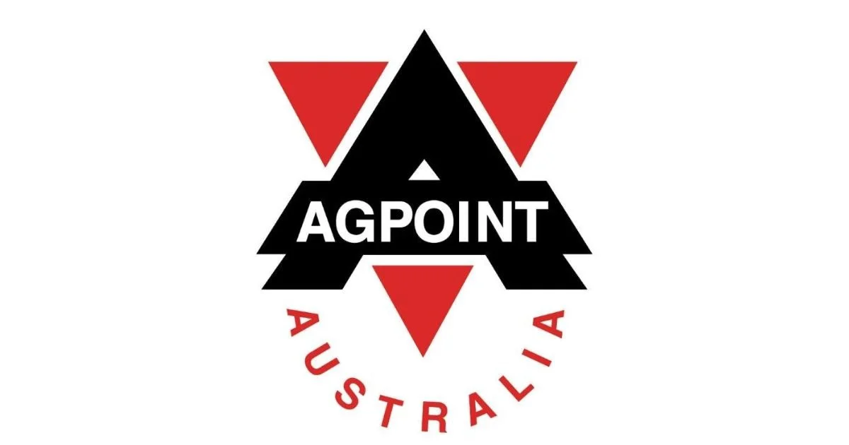 Logo for AGPOINT Australia featuring a black letter A with red triangles above and below, and the word 'AUS TRALIA' in red curved around the bottom.