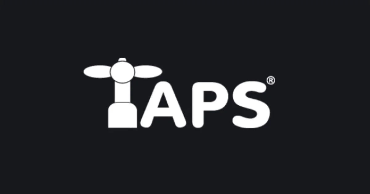 Logo with a stylized drone in place of the letter 'I' followed by the text 'APS' on a dark background.