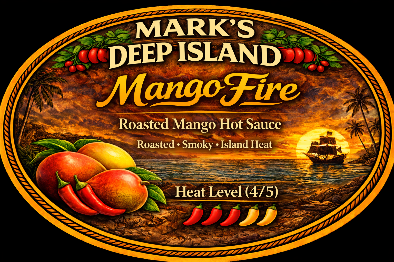 Mango Fire roasted mango hot sauce — Mark’s Deep Island Sauces