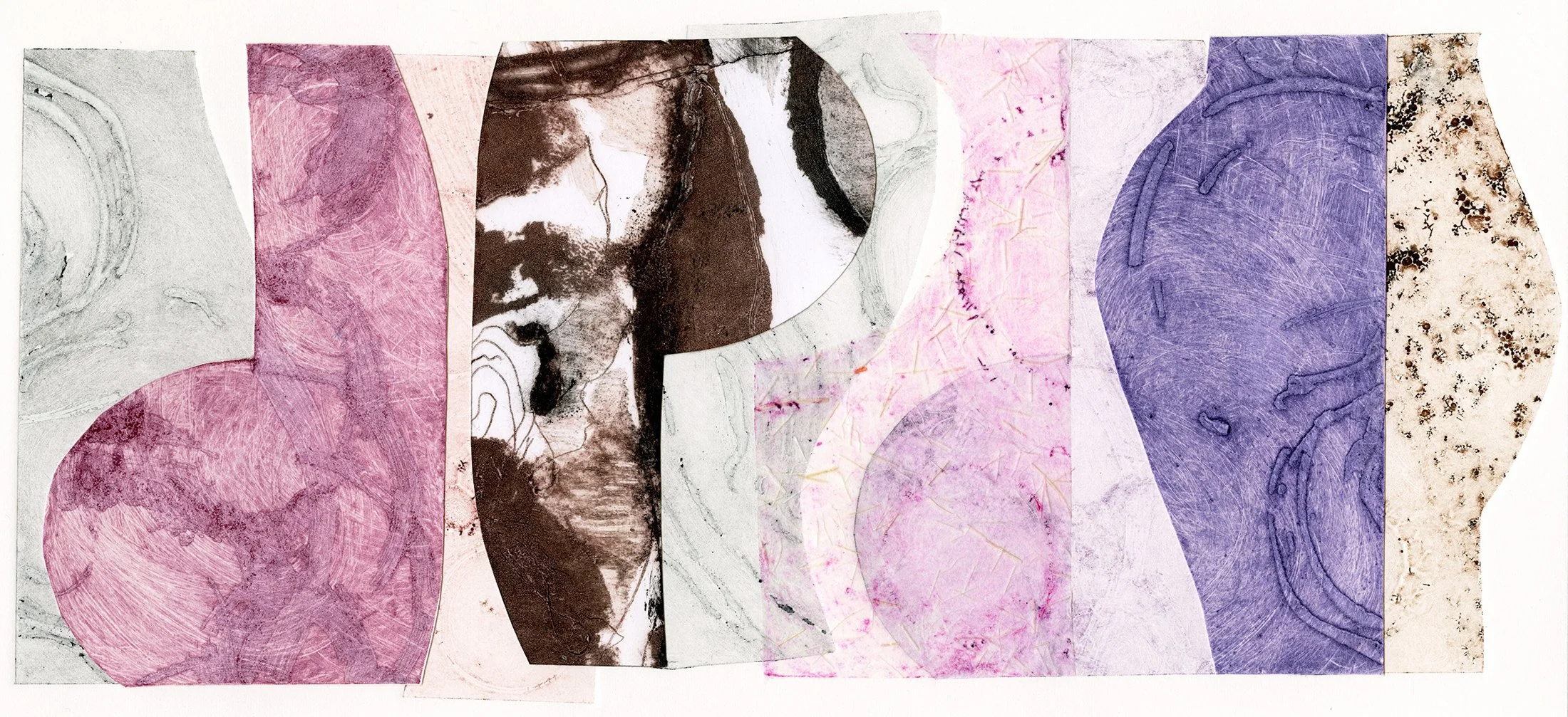 Litterae feminarum VI -- collagraph, monoprint, collage 10" x 15" 2024