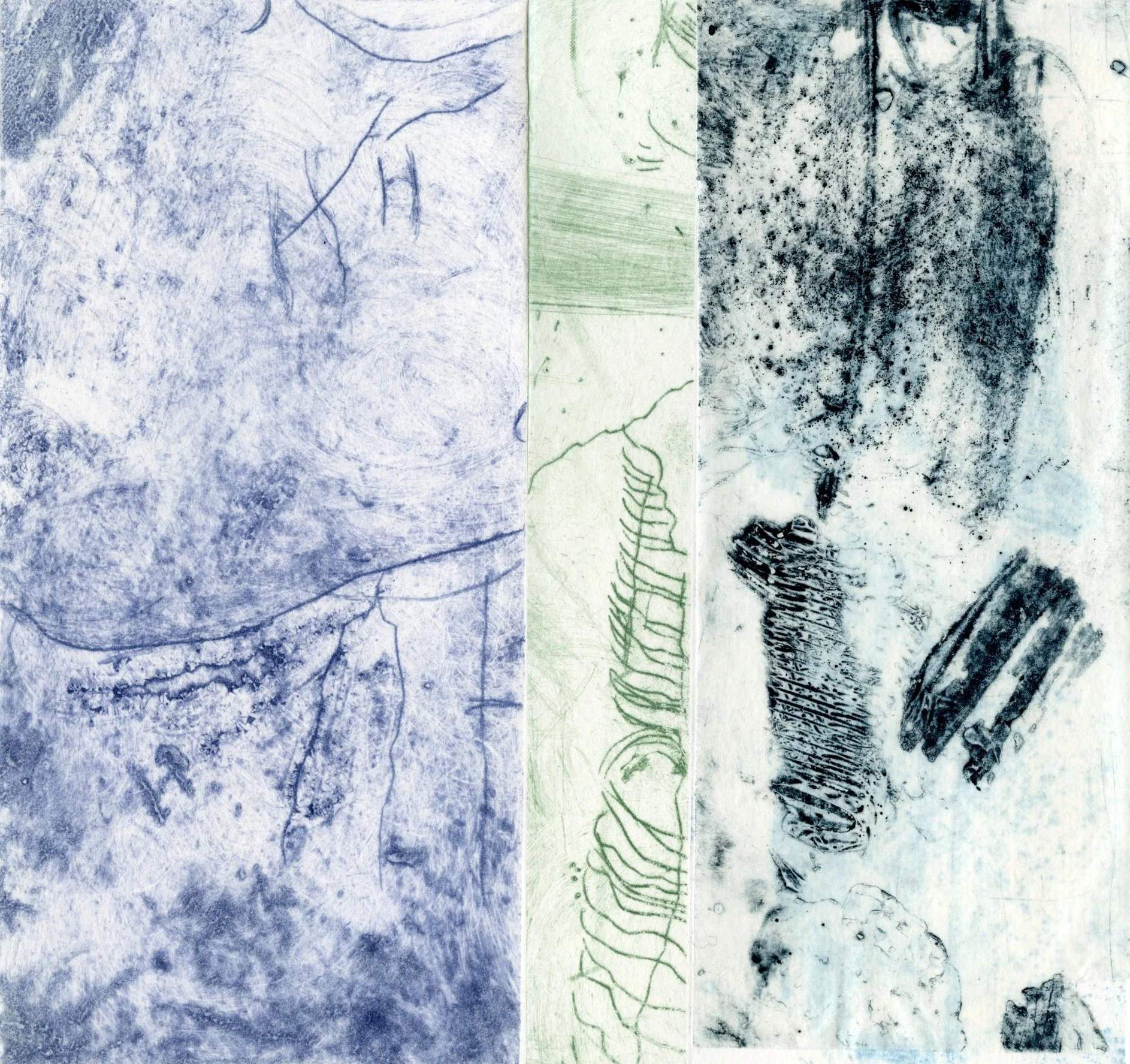 Almanac, no. 3 -- collagraph monoprint, collage on Arnheim --  image: 6” x 6 1/4 ”, paper: 12” x 12” 2023