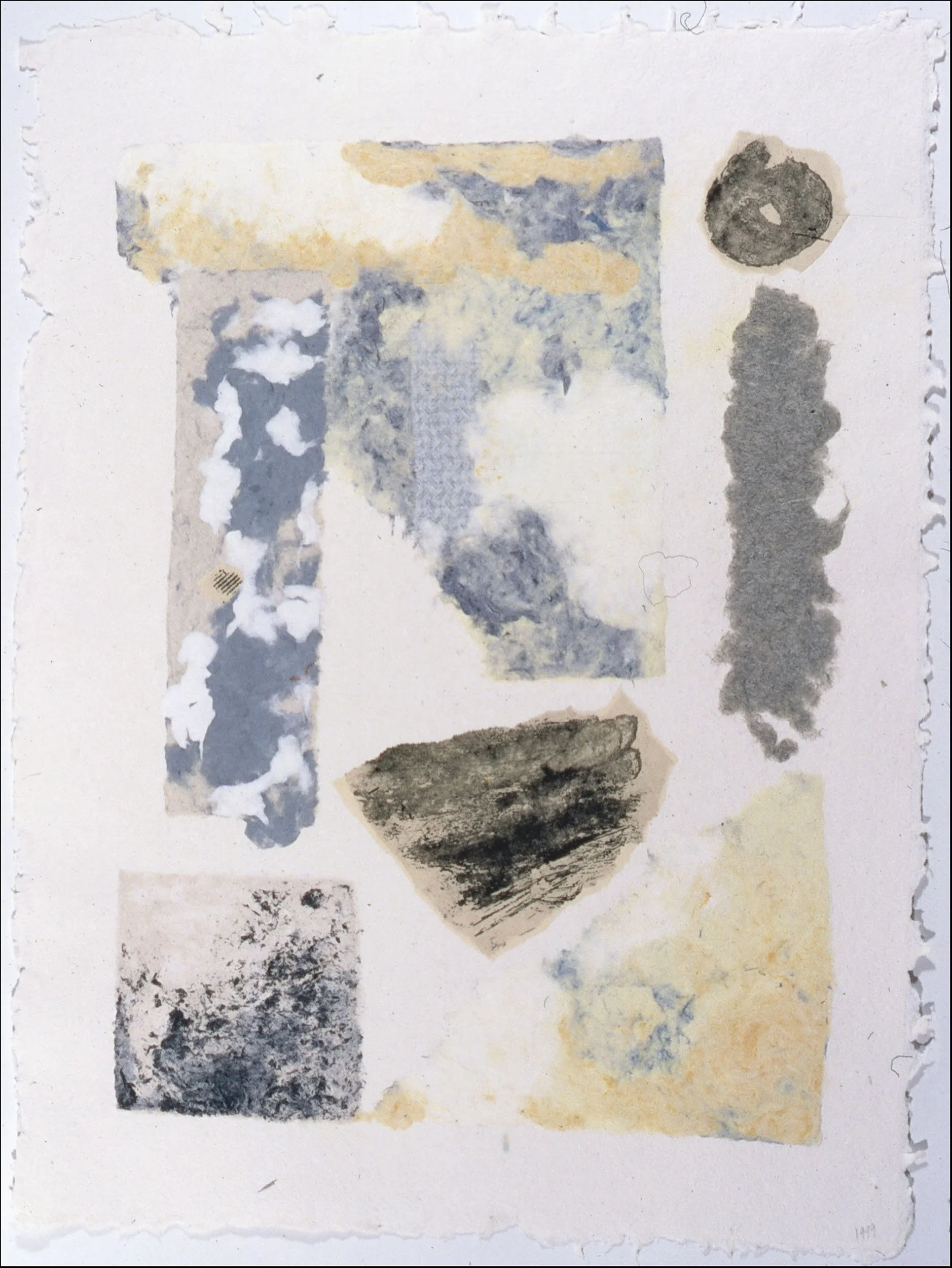 IV. Shrine -- handmade rag paper with textile and print collage -- 23 x 17 " -- 1999 {private collection, Massachusetts]