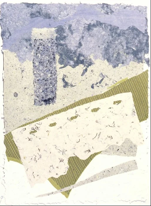 I. Bridge -- handmade rag paper with textile collage -- 23 x 17" -- 1999 [private collection, Massachusetts]
