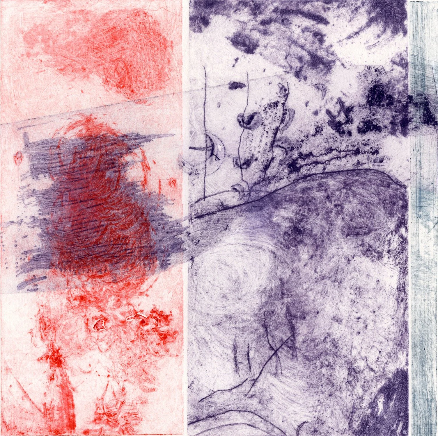 Almanac, no. 1 -- collagraph monoprint, collage on Rives BFK--image: 6” x 6”, paper: 12” x 12” 2023