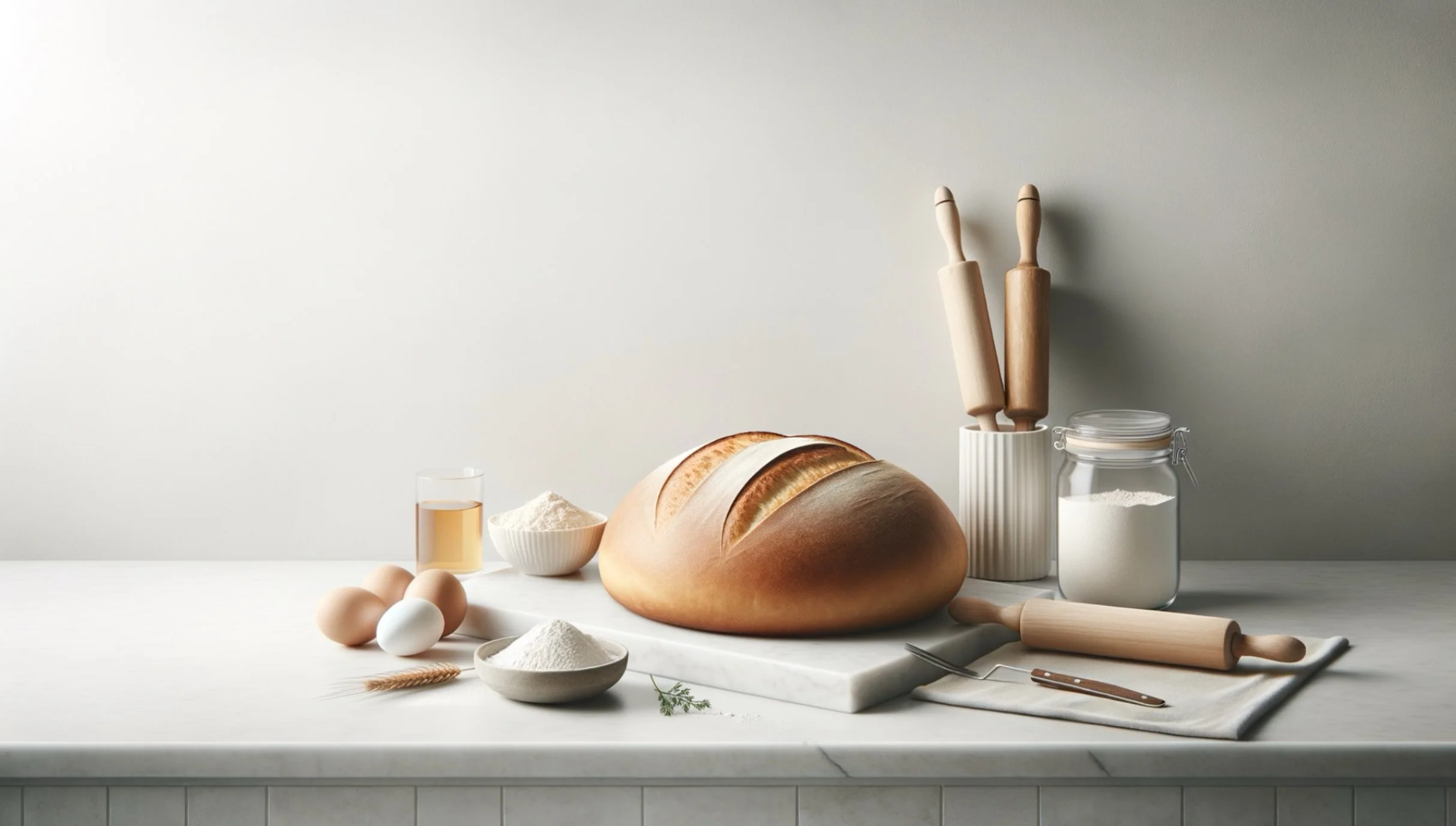 Bread on a table with ingredients all around