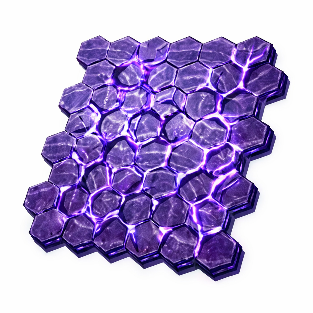 A hexagonal-patterned gaming mouse pad with purple LED lighting underneath, creating a glowing effect.