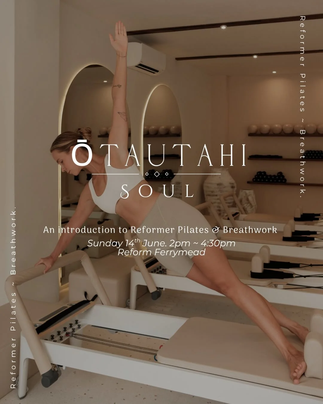 Reconnect to your body. Regulate your nervous system. Reset your energy.

Join us for a deeply nourishing afternoon combining the strength and flow of Reformer Pilates with the grounding power of breathwork.

This workshop is designed to help you mov