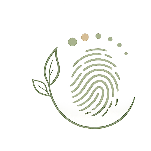 Icon representing the uniqueness of neurodivergence: Crescent with leaves and a fingerprint - associated with Seed Psychology Services