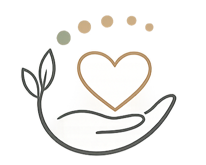 Icon representing support in therapy: A hand holding a heart with a leaf attached symbolising support in therapy - associated with Seed Psychology Services