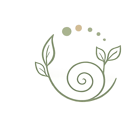 Icon representing growth from anxiety and uncertainty: a spiral with leaves for growth - associated with Seed Psychology Services