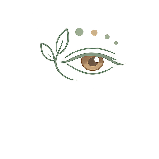 Illustration of a human eye with a leaf near it, representing eye care or natural eye health.