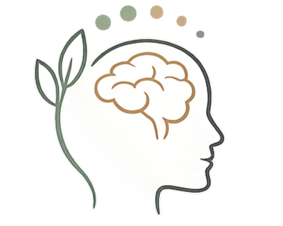 Icon representing neurodivergence (comprehensive ADHD & Autism assessment for adults): a human brain and profile with leaves emerging - associated with Seed Psychology Services
