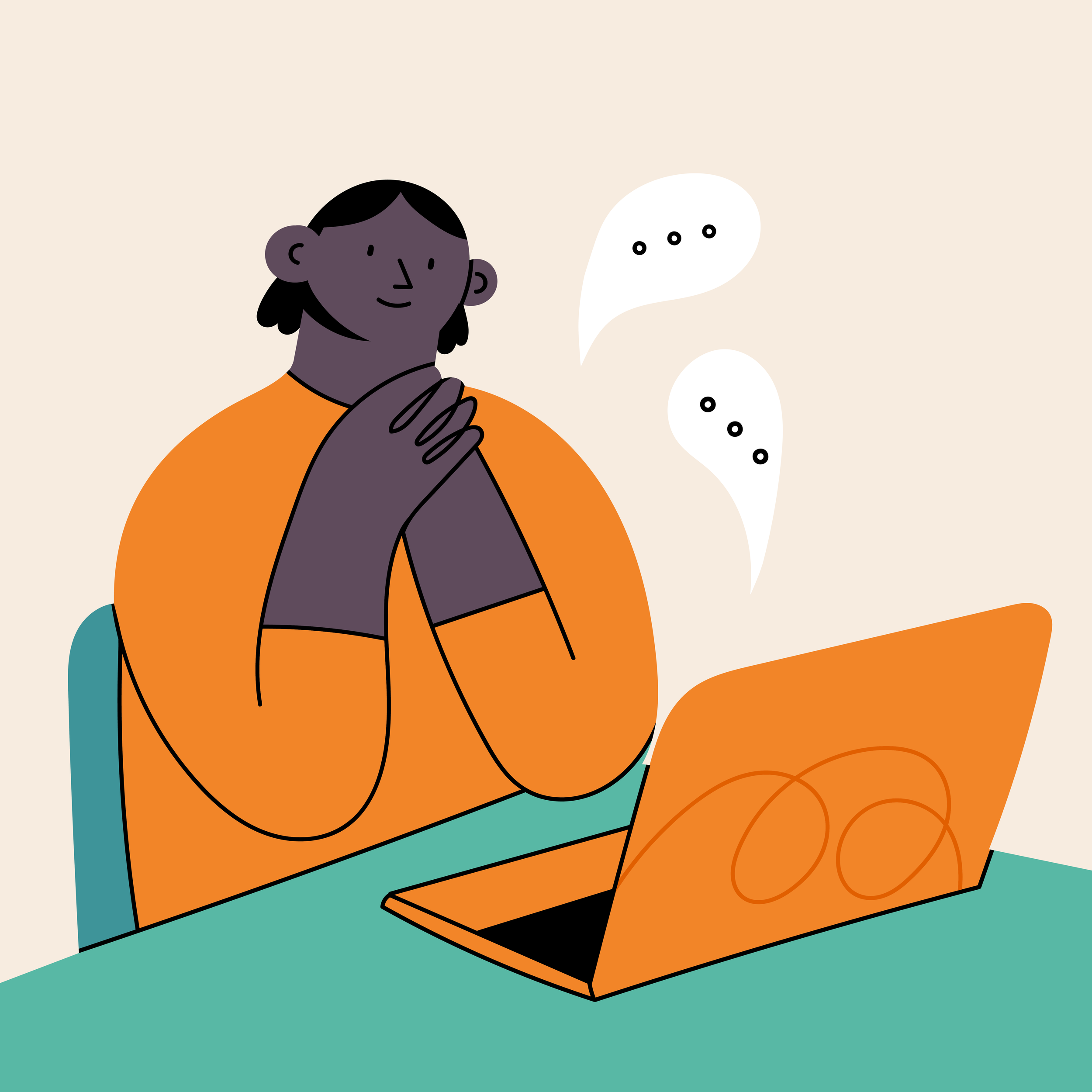 Illustration showing person using a computer and messaging.