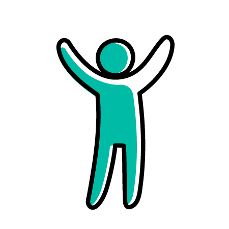 Icon of a person figure raising arms in the air.