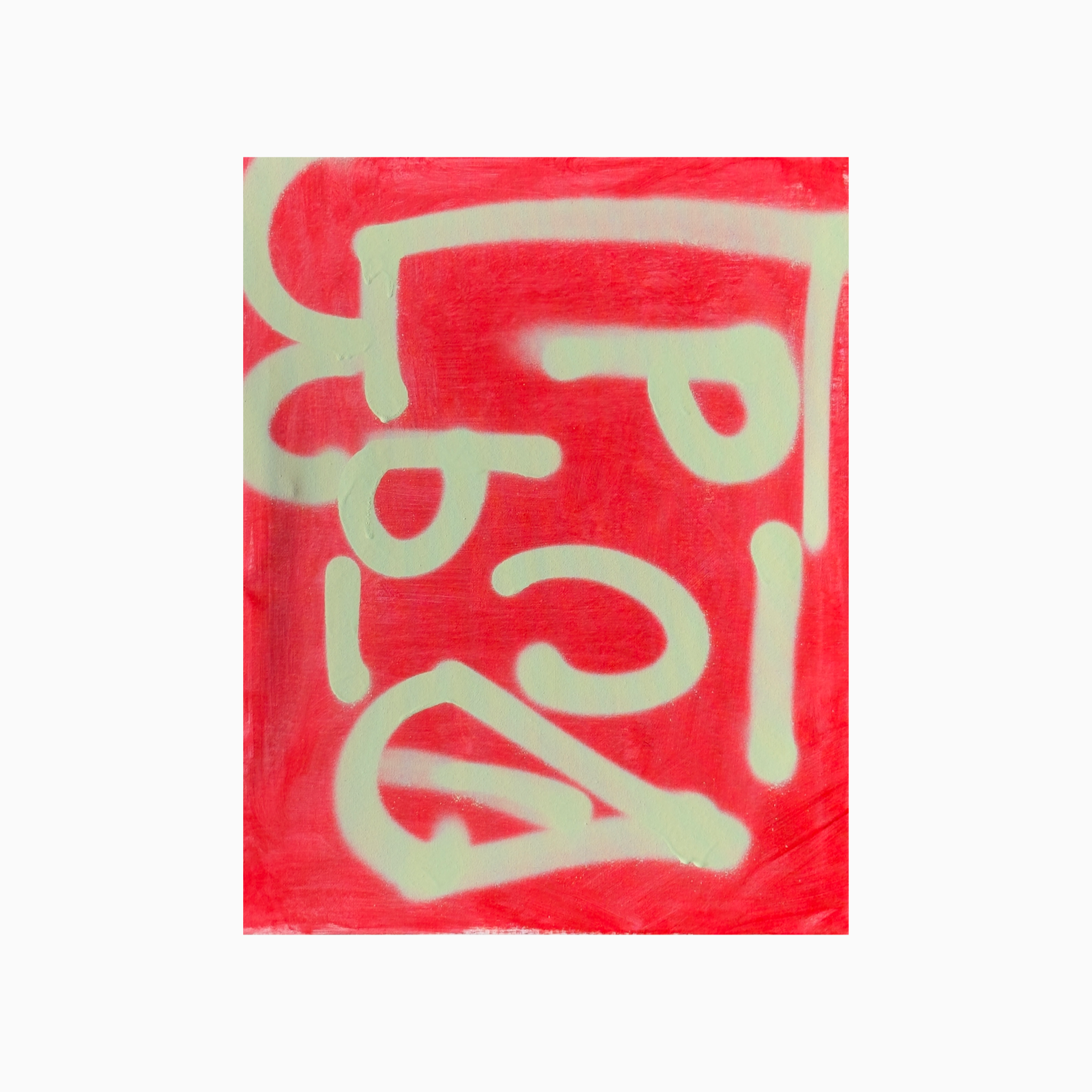 Red spray-painted background with white graffiti-style text.