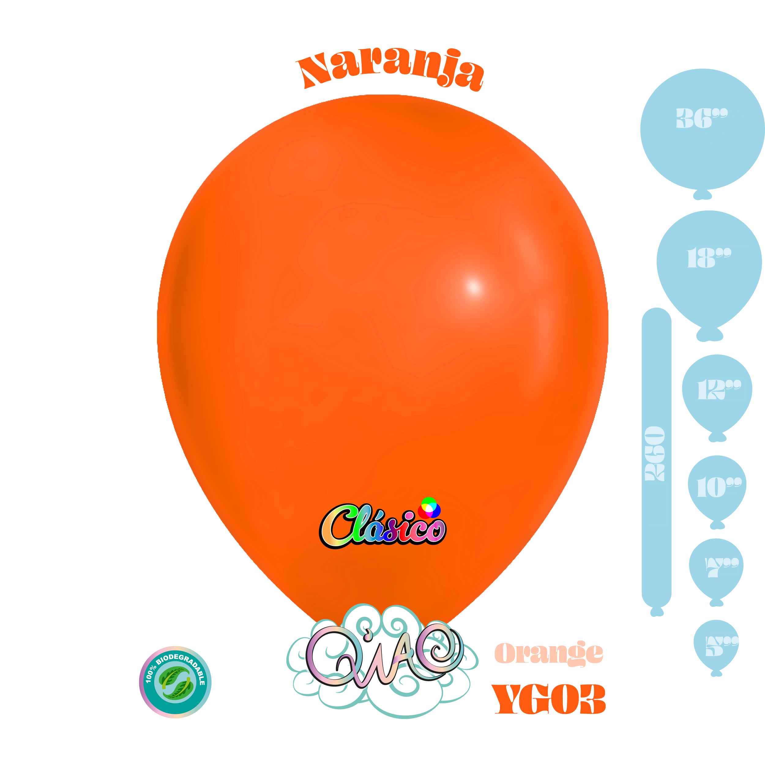 YG03 Naranja Clásico globo de látex biodegradable