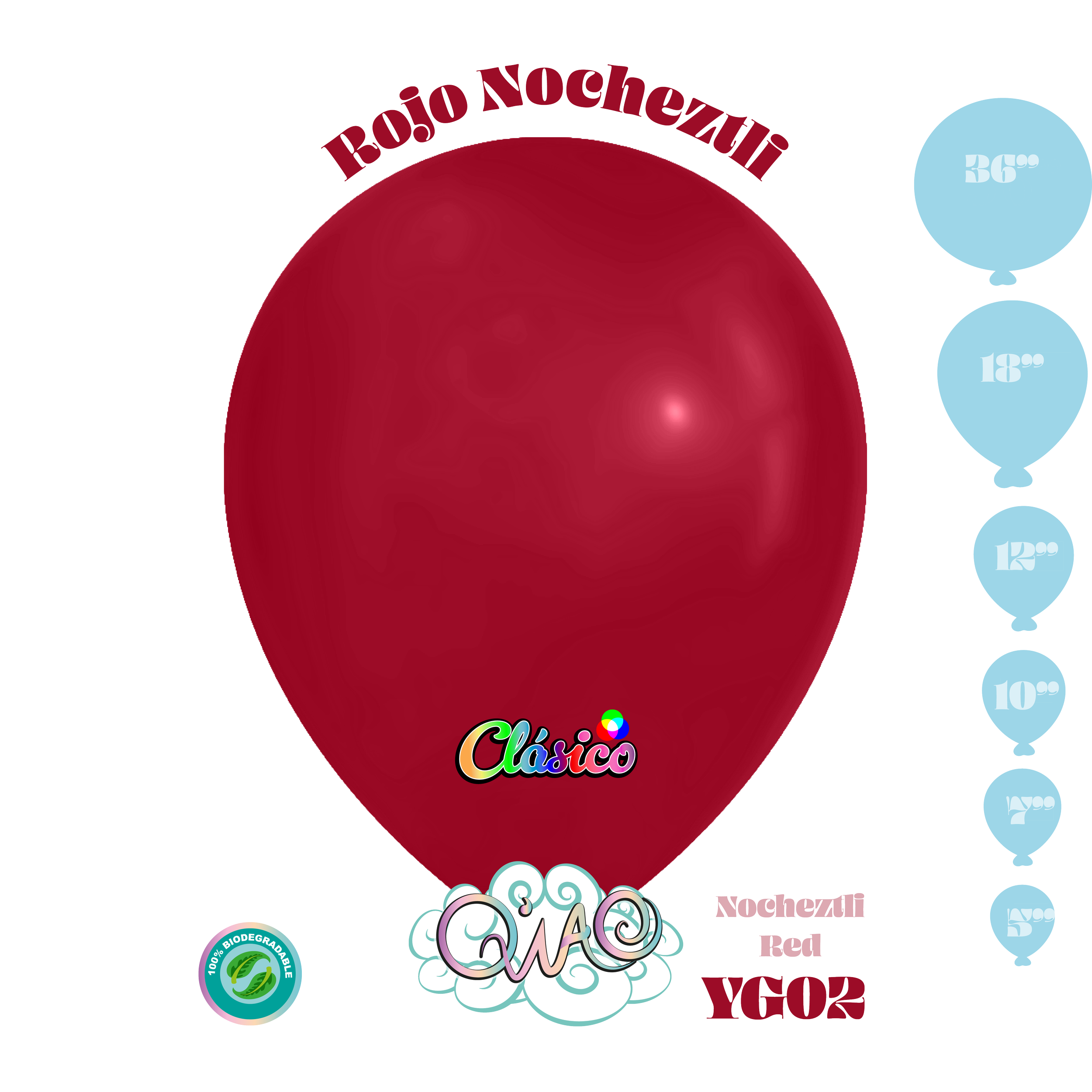 YG02 Rojo Nocheztli Clásico globo de látex biodegradable