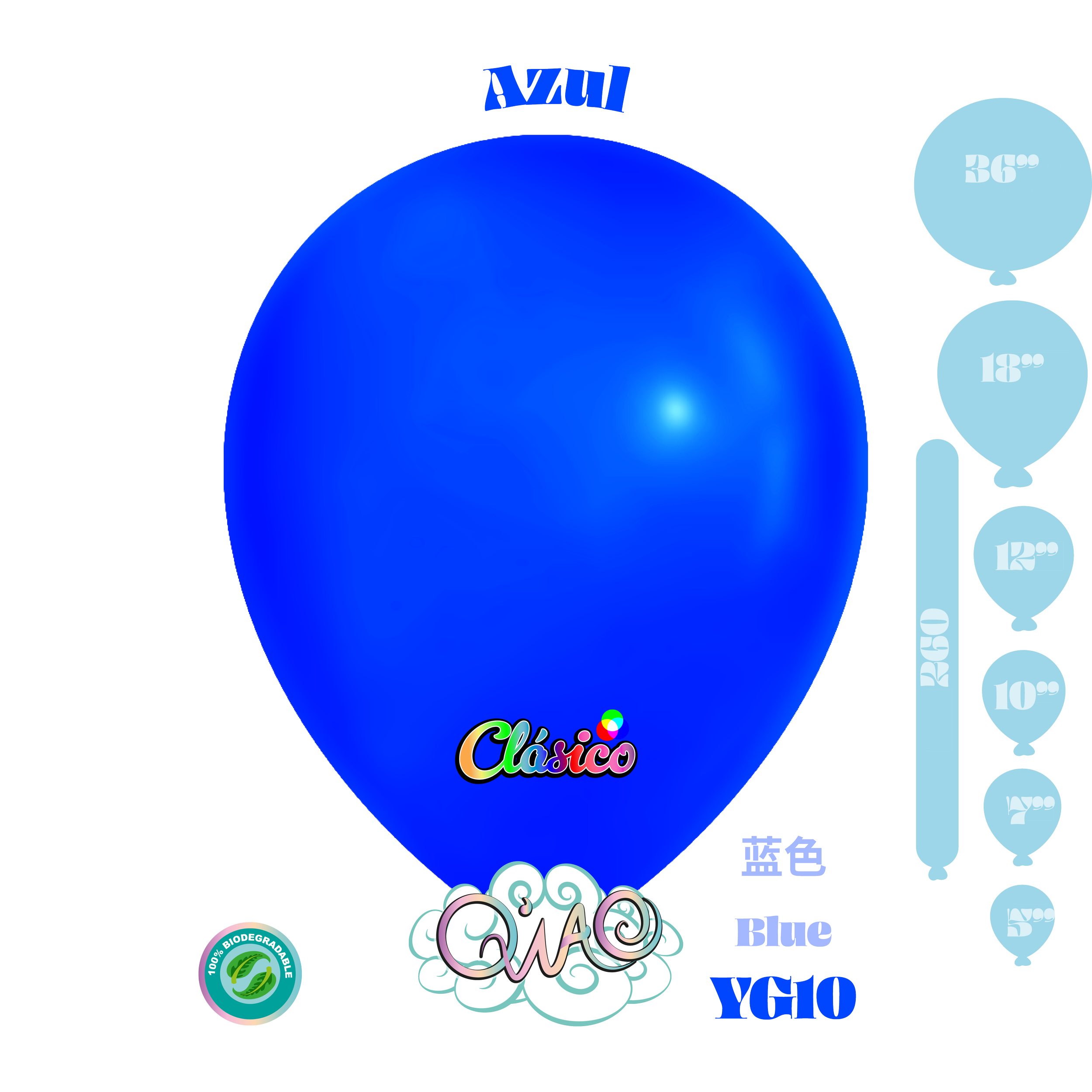 YG10 Azul Clásico globo de látex biodegradable 乳胶气球 蓝色 