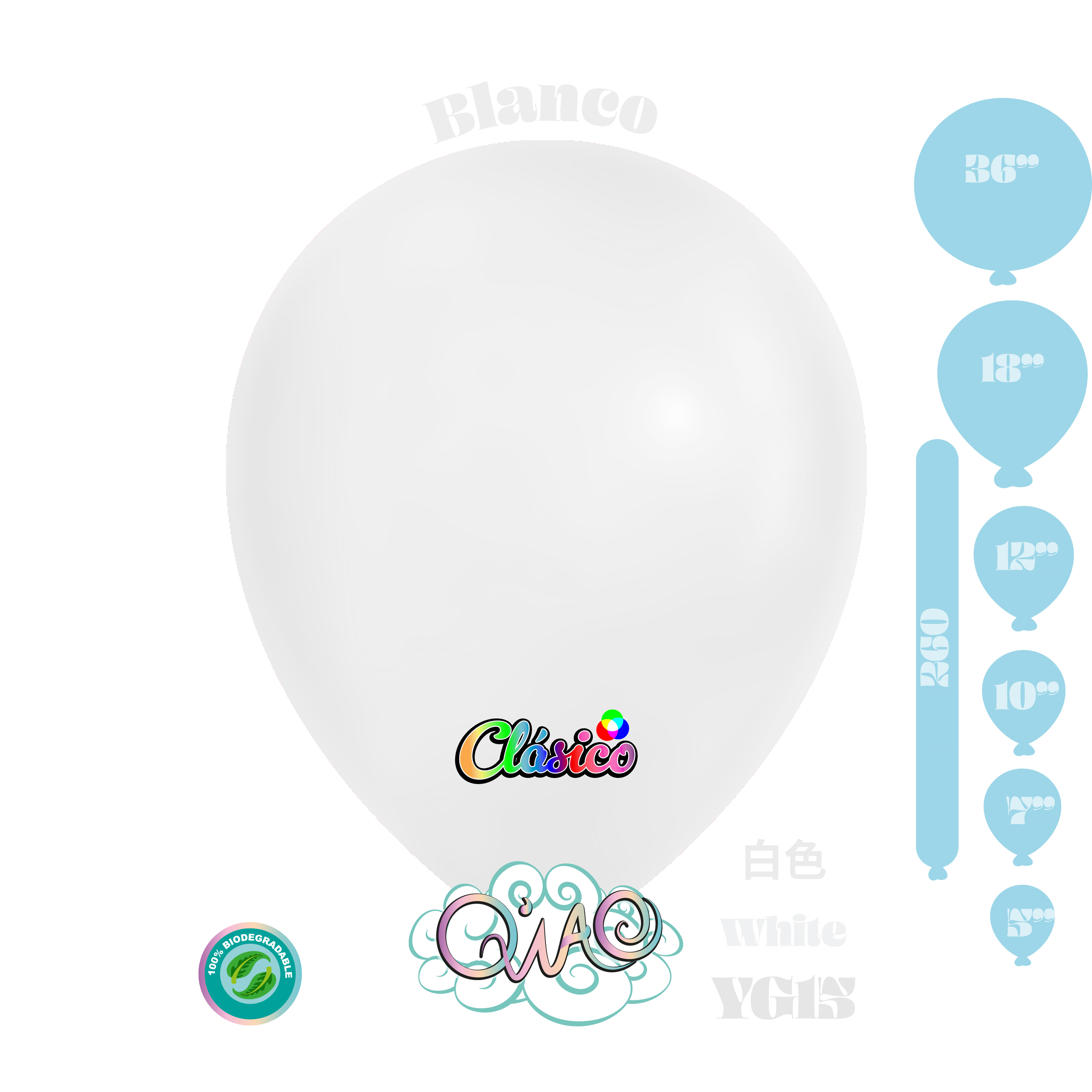 YG15 Blanco Clásico globo de látex biodegradable 乳胶气球 白色